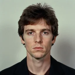 Mugshot Portrait of Young Lou Reed, taken in the 1970s, photo taken on a 1970s polaroid camera, grainy, real life, hyperrealistic, ultra realistic, realistic, highly detailed, epic, HD quality, 8k resolution, body and headshot, film still, front facing, front view, headshot and bodyshot, detailed face, very detailed face