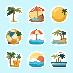 coastal summer vacation icon sticker set