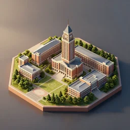isometric 3D octane render of a university campus, dramatic lighting, 8K, high resolution, realistic lighting
