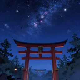 Starry sky anime wallpaper, 夜空 イラスト 幻想的なイラスト 神社 イラスト