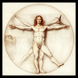 drawing of elisabeth of austria in the style of the Vitruvian Man by Leonardo da Vinci