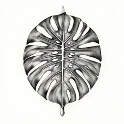 a botanical drawing of a monstera leaf tattoed, intricate details, ornamental, elegant, symmetrical!! symmetrical - tatoo!!