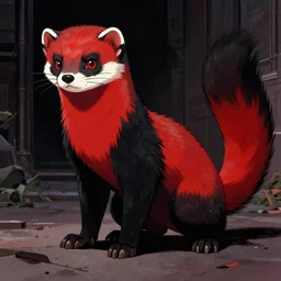 red - and - black weasel / stoat fursona ( furry fandom ), neo - noir setting, 1 9 2 0 s detective fiction cover art style