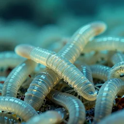 high quality macro photo translucent gelatinous worms! gorgeous highly detailed hannah yata elson peter cinematic turquoise lighting high quality low angle hd 8k sharp shallow depth of field