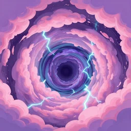 graphic novel illustration of pink and purple clouds spiraling into a wormhole, art by Cliff Chiang, cyan lightning, digital illustration, visual novel