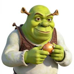 a stock photo of shrek eating an onion, 8 k, ultra - realistic, white background, face cluse - up, studio lighting, low exposure