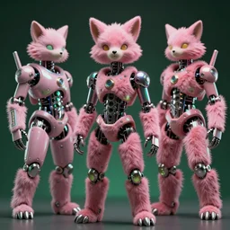 hyperrealistic hyperdetailed postmodern furry mechanical iridescent pink humanoids performing concept art santiago caruso de chirico sharp very dramatic green light 8k low angle shallow depth of field