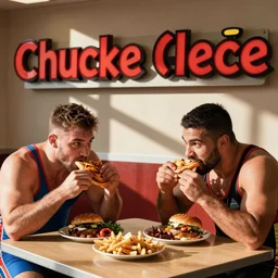 wrestlers paul wight and marc henry eating at chuckee cheese