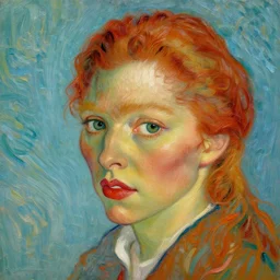 beautiful redhead woman, Portrait, Closeup, matte painting, van gogh