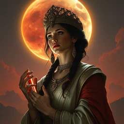 beautiful empress holding a lunar eclipse, matte painting by marc simonetti and rhads and donato giancola, trending on artstation