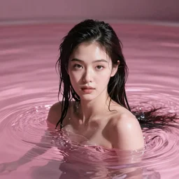 lee jin - eun emerging from pink water in cyberpunk theme by conrad roset and m. k. kaluta, rule of thirds, seductive look, beautiful