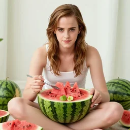 emma watson sitting inside a watermelon