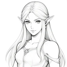 manga line art portrait of a beautiful elf (Jaheira from Baldur's Gate 2) with tan skin in leather armor, very detailed, realistic, colorful