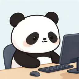 a kawaii panda playing games on a computer