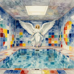 colorful 7 0 s tile pool room, by zdzisław beksinski, fantasy lut, epic composition, sci - fi, dreamlike, surreal, angelic, cinematic, 8 k, unreal engine, photorealistic, watercolor, fantasy concept art,