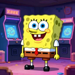 spongebob, fantastic lighting, arcade, videogame, pixel art, high detail, 1 6 bits, 2 d
