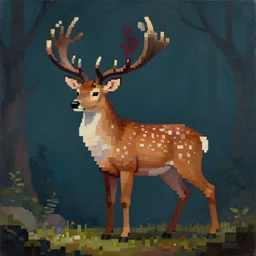 deer god, pixelated 2 d, oil on canvas, fantasy, high detail, trending on artstation, concept art