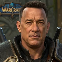 tom hanks as a character in the game world of warcraft, with a background based on the game world of warcraft, detailed face
