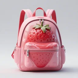 backpack in strawberry shape, product design, futuristic materials, intricate details, symmetrical, 4 k, professional photo, high fashion, balenciaga, tom ford, gucci, super stylish