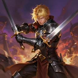 blond knight with glasses in sword battle, fantasy, digital painting, dramatic lighting, vibrant setting, realistic shading, unreal engine 5, concept art, ultra detailed, trending artstation