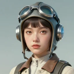 a retro futurism portrait of a girl detailed features wearing a pilot jumpsuit dress designed by balenciaga by alphonse mucha, norman rockwell and john berkey