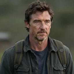 realistic photo of Hugh Jackman as Joel in The Last of Us, highly detailed portrait,