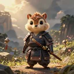 anthropomorphic chipmunk samurai, samurai outfit, standing in a beautiful landscape, cute and adorable, dnd character art portrait, matte fantasy painting, deviantart artstation, by jason felix by steve argyle by tyler jacobson by peter mohrbacher, cinematic lighting