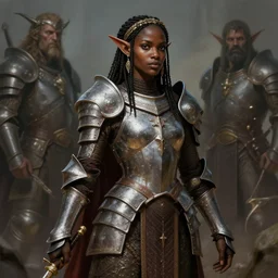 african drow princess, wearing armour, highly detailed, d & d, fantasy, highly detailed, digital painting, trending on artstation, concept art, sharp focus, illustration, global illumination, ray tracing, realistic shaded, art by artgerm and greg rutkowski and thomas cole and wayne barlowe