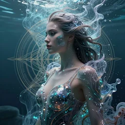 a profile photo real render of an alluring futuristic goddess with digital modifications surrounded by a underwater ink pour and flowing liquid gallium and complex sacred geometry, perfect body and face, powerful, cinematic, beautifully lit, by artgerm, by karol bak, 3 d, trending on artstation, octane render, 8 k