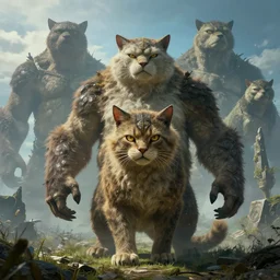 highly detailed elden ring portrait photo of a huge humanoid feline diglett in a scenic dystopian environment. even bigger massive digletts in the background, hyperrealistic illustration by william didier - pouget