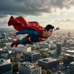 A film still of superman flying over Dublin City Ireland