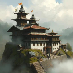 digital art of a steampunk thimpu, bhutan, by greg rutkowski. trending on artstation, favorites on deviantart. high quality artwork, steampunk style.