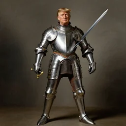 donald trump, wearing knight ’ s armor, holding a spectacular broadsword, by annibale carracci, two arms, two legs