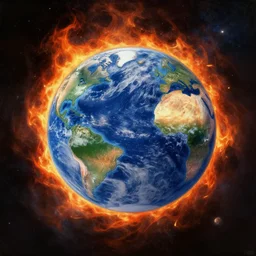 earth on fire in space, painting, Artstation