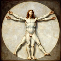 highly detailed painting of jezus as the vitruvian man by leonardo da vinci