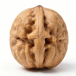 a large walnut with two stern eyes and a mouth