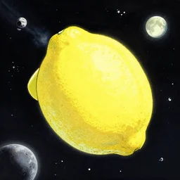 lemon space cruiser, fruit lemon-shaped, in space by Greg Staples and Greg Rutkowski