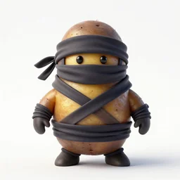 a potato dressed as a ninja. the potato is wearing a ninja costume
