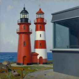 iconic movie stills from robert eggers'the lighthouse, painted by edward hopper, oil on canvas painting, american realism, highly detailed.