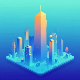 geometric art of an underwater city, made entirely from gradients, colorful, vector graphics