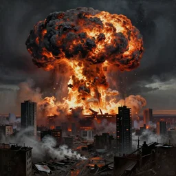 a city being annihilated by nuclear hellfire, a nuclear blast, painted by zdzislaw beksinski, melancholy