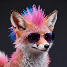 Fennec fox, pink and blue mohawk hairstyle, aviator sunglasses, synthwave style, portrait, artstation, detailed, award winning, furry, award winning