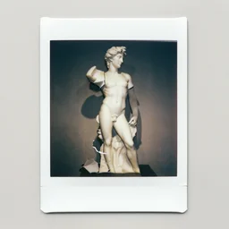 Polaroid photo of fragmented greek sculpture of Disney's Lion King
