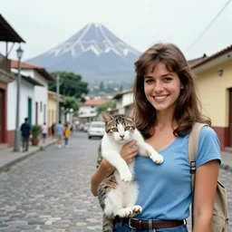 ❇🇸🇻🐱👱🏼♀ in the style of a 1 9 9 0's tourist photo