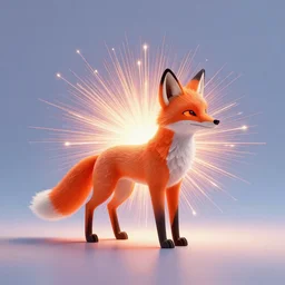 vivid 3D animated designscapes with bursts of radiant particles–building an ethereal minimal space sculpture of a fox, professional concept art, trending on artstation, geometric