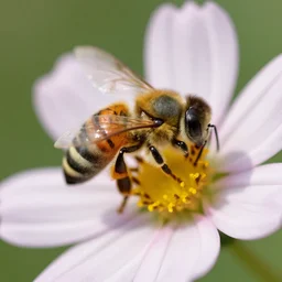 Macro photo of a bee on a flower, 4k