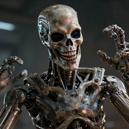 terminator laughing and fooling around, ultra realistic details, 8 k, photography