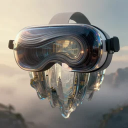 ios 3 d hologram in vr : 7 0 mm photograph of silken and clear mesoglea layering into dark occlusion striating while emerging from the fog, forming a scriptural sculptural recreation of floating glass canyons from roger dean's paintings, chiaroscuro golden hour cinematic lighting, 8 k still