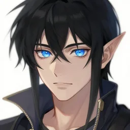 crystal above eyes, male black haired half - elf, blue eyes, artstation, style of jesper ejsing, by rhads, makoto shinkai and lois van baarle, ilya kuvshinov, ossdraws