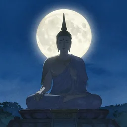 sukhothai in the full moon night, lighting from moonlight and torque s, watercolor, volumetric lighting, art by makoto shinkai
